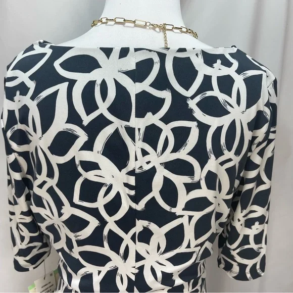 Anne Klein Elegant Slate and light cream floral Patterned Dress women’s size 8 - Picture 8 of 17